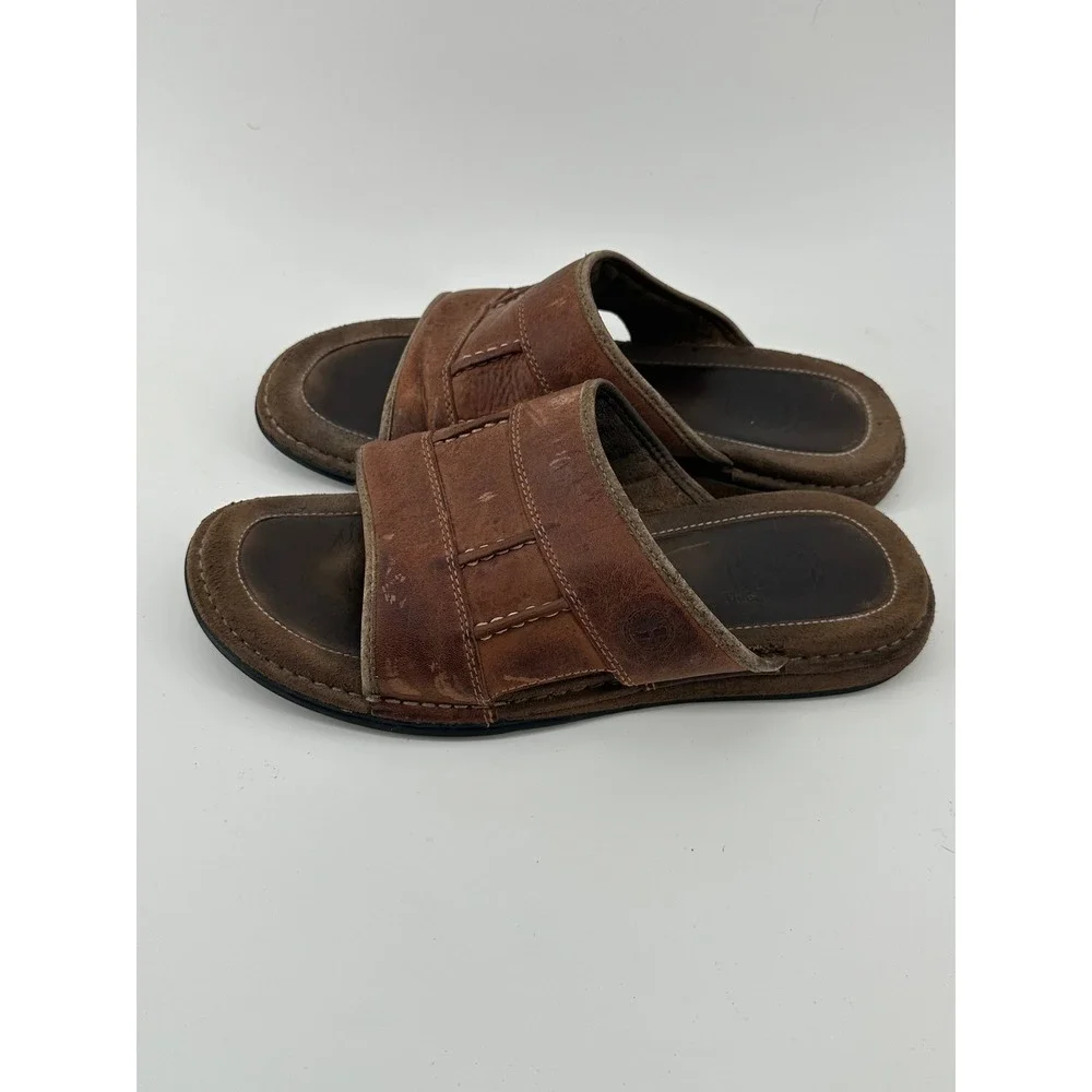 Timberland Mens Brown Leather Slide Sandals Contrast Stitching 53083 Size 10M